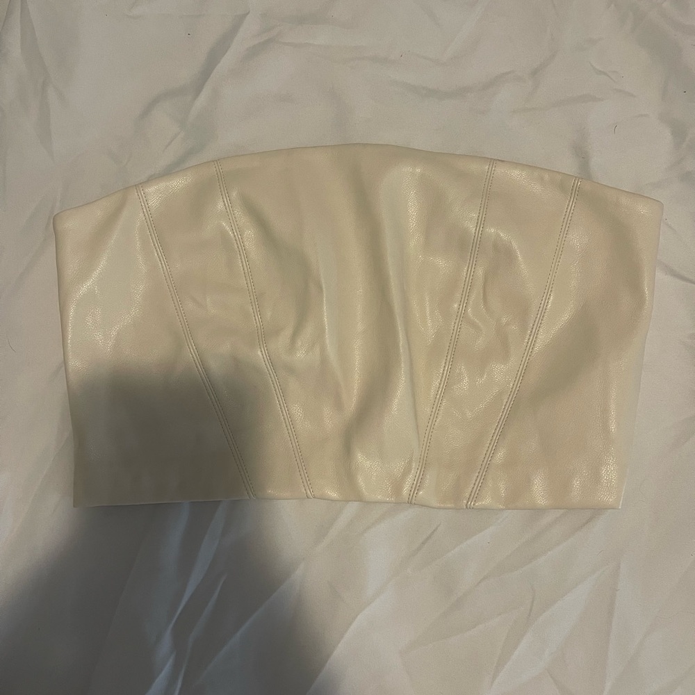 Zara Cream Leather Crop Top